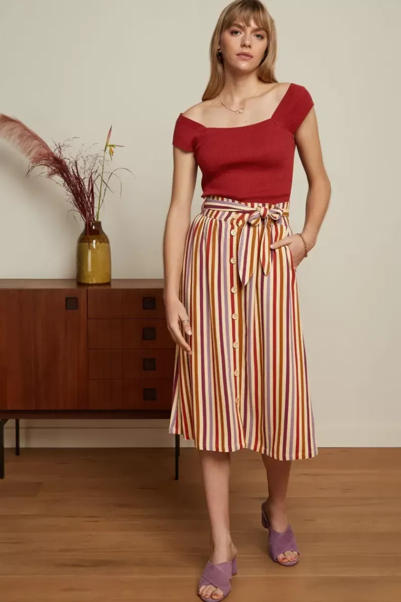 King Louie Rokken<Lola Button Skirt Cassava Stripe Marzipan
