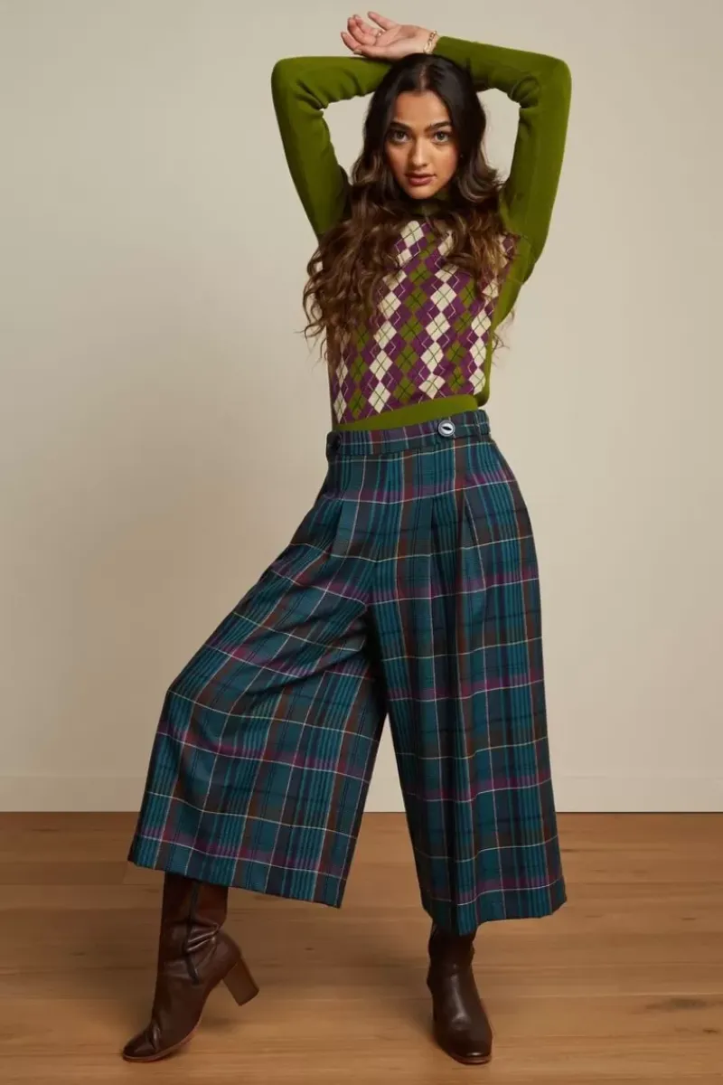 King Louie Broeken<Frances Culotte Dinkle Check Deep Teal