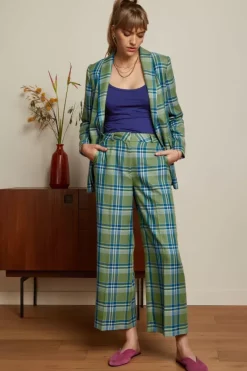 King Louie Broeken<Frederica Pants Nomad Check Jade Green