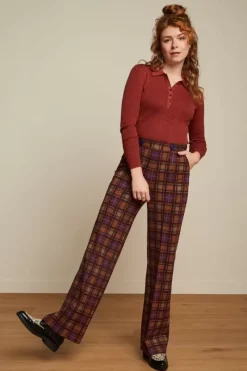 King Louie Broeken<Garbo Pintuck Pants Ny Check Merlot Brown