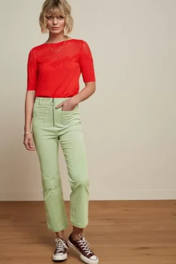 King Louie Broeken<High Waist Zip Pants Babyrib Basil Green